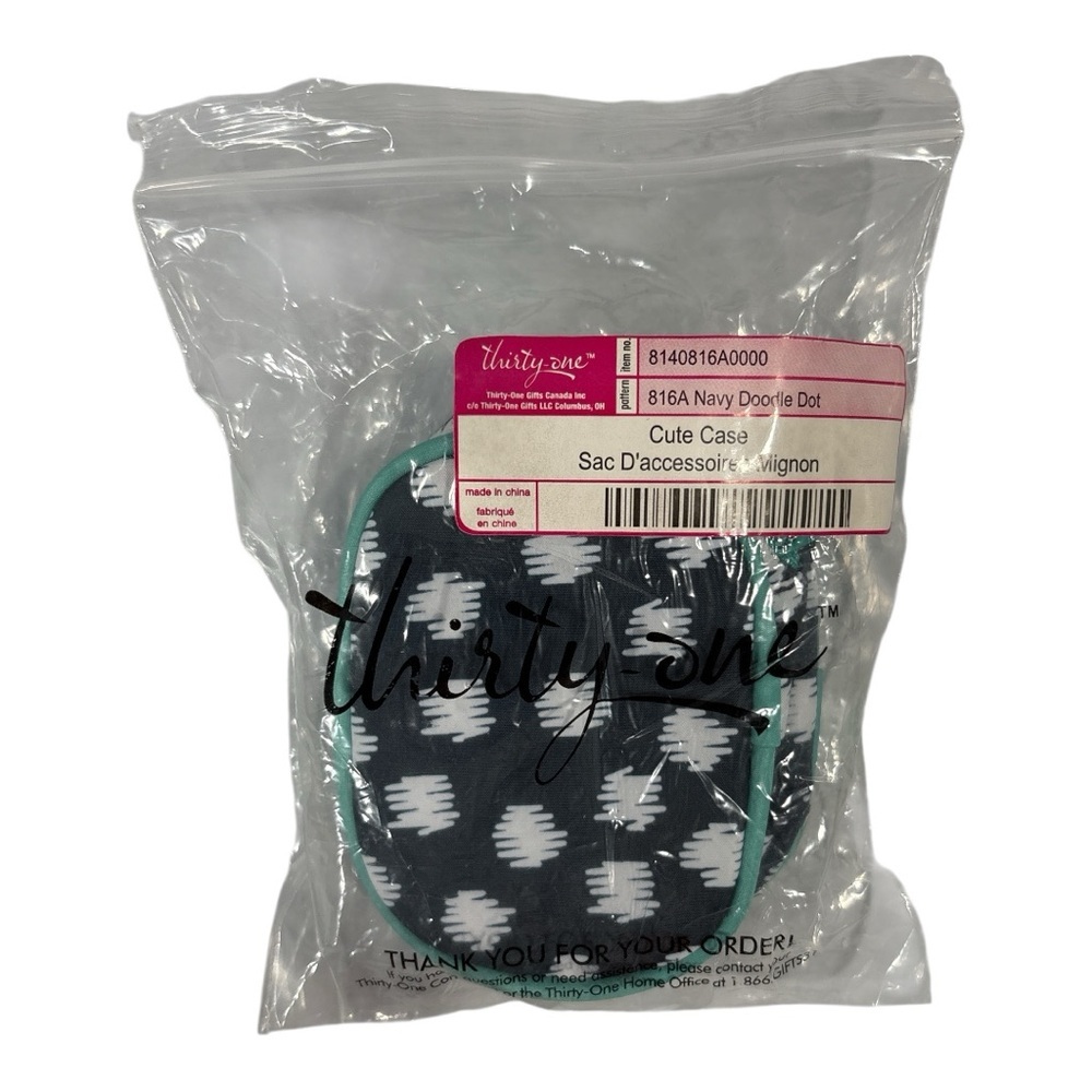 NWT Thirty-One 31 Cute Case Navy Doodle Dot Teal Gift Travel Zipper - Picture 9 of 9